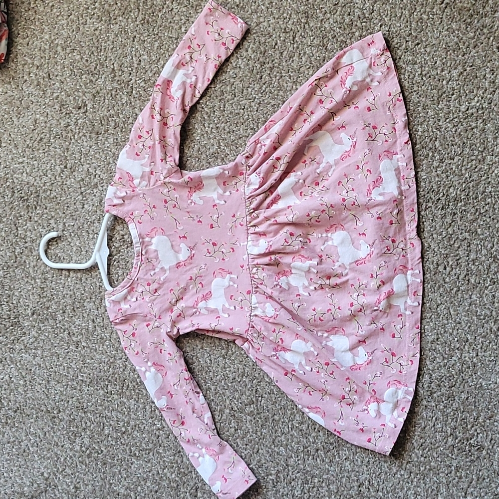 Toddler girl's Cute pink and unicorn pattern long sleeves dress
